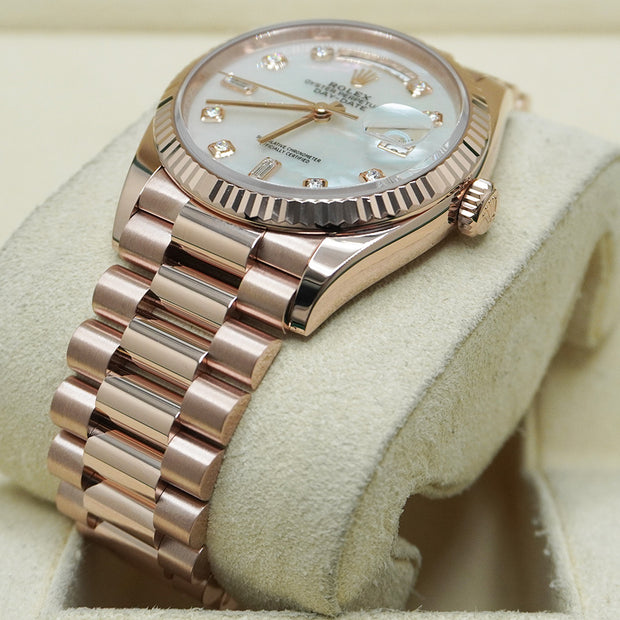 Rolex Day-Date Mother Of Pearl Diamond Dial Fluted Bezel 36mm 128235