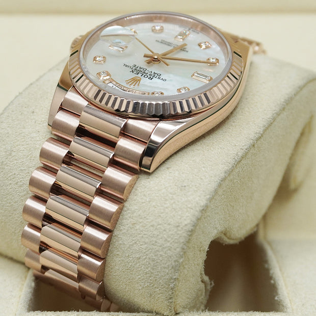 Rolex Day-Date Mother Of Pearl Diamond Dial Fluted Bezel 36mm 128235