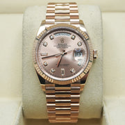 Rolex Day-Date Rose Diamond Dial Fluted Bezel 36mm 128235