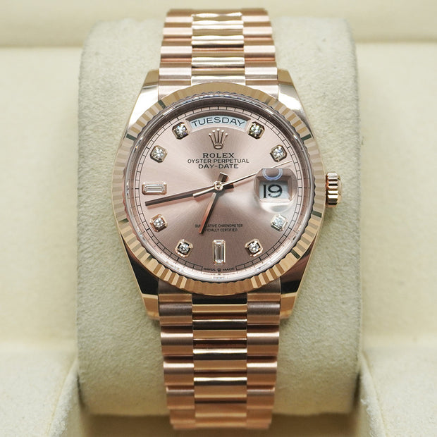 Rolex Day-Date Rose Diamond Dial Fluted Bezel 36mm 128235