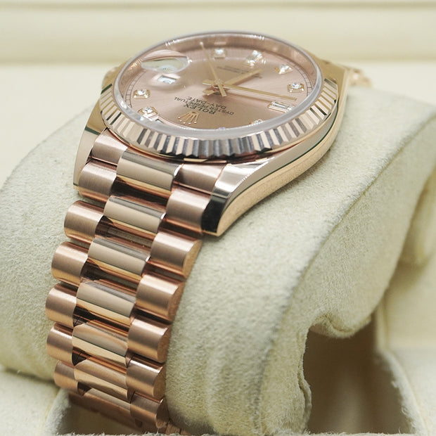 Rolex Day-Date Rose Diamond Dial Fluted Bezel 36mm 128235