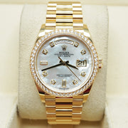 Rolex Day-Date Mother Of Pearl Diamond Dial Diamond Bezel 36mm 128348RBR