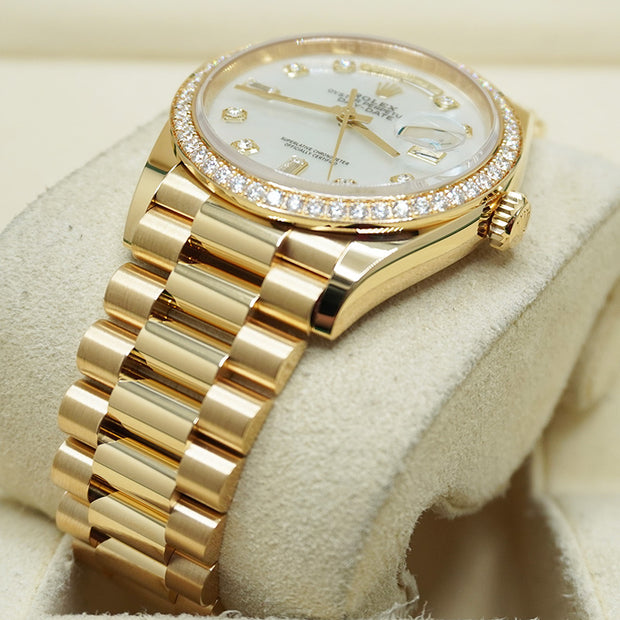 Rolex Day-Date Mother Of Pearl Diamond Dial Diamond Bezel 36mm 128348RBR