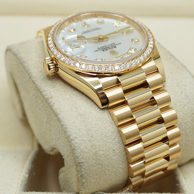 Rolex Day-Date Mother Of Pearl Diamond Dial Diamond Bezel 36mm 128348RBR