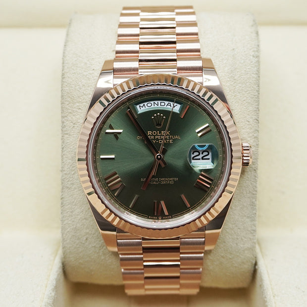 Rolex Day-Date 40 Presidential 228235 Fluted Bezel Olive Green Dial