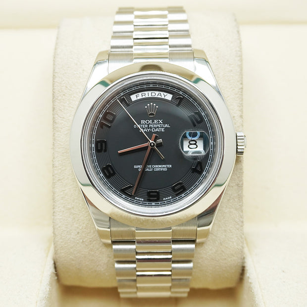 Rolex Day-Date 41mm Platinum Smooth Bezel 218206 Black Dial