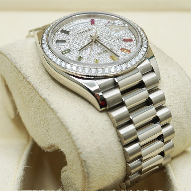 Rolex Day-Date 36 White Gold Diamond Bezel Diamond-Paved Dial 128349RBR