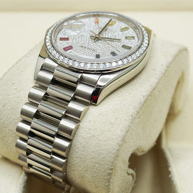 Rolex Day-Date 36 White Gold Diamond Bezel Diamond-Paved Dial 128349RBR