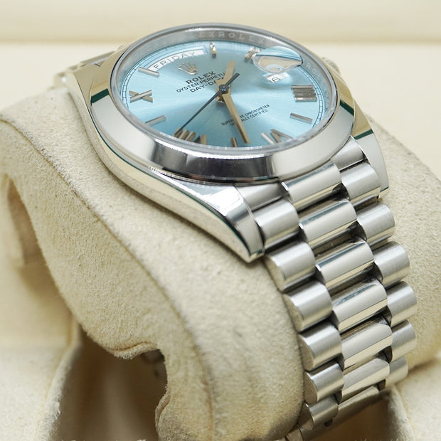 Rolex Day-Date 40 Platinum Presidential 228206 Smooth Bezel Ice Blue Dial Pre-Owned