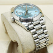 Rolex Day-Date 40 Platinum Presidential 228206 Smooth Bezel Ice Blue Dial Pre-Owned