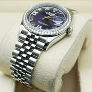 Rolex Datejust Purple Roman Numeral Dial Diamond Bezel 36mm 126284RBR