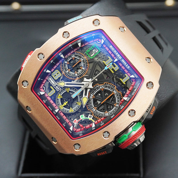 Richard Mille RM65-01 Automatic Winding Rose Gold Split Chronograph Open-Work Dial