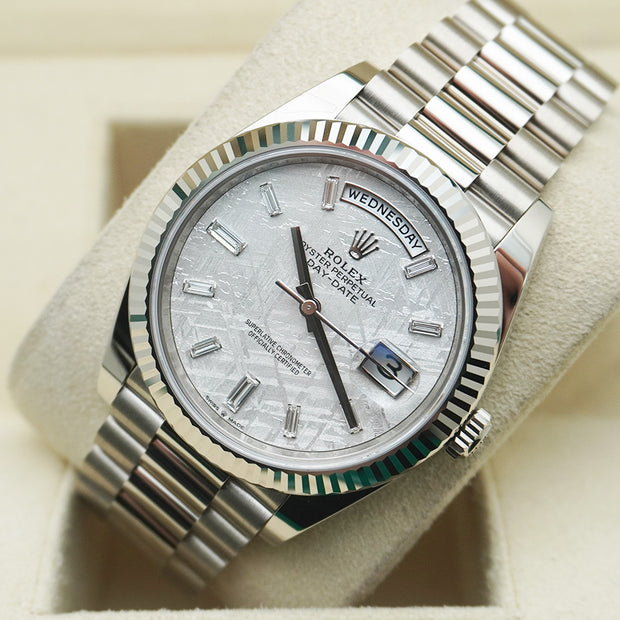 Rolex Day-Date 40 Presidential 228239 Fluted Bezel Baguette Diamond Meteorite Dial