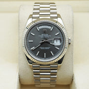 Rolex Day-Date 40 Presidential 228239 Fluted Bezel Dark Rhodium Stripe Motif Dial Pre-Owned