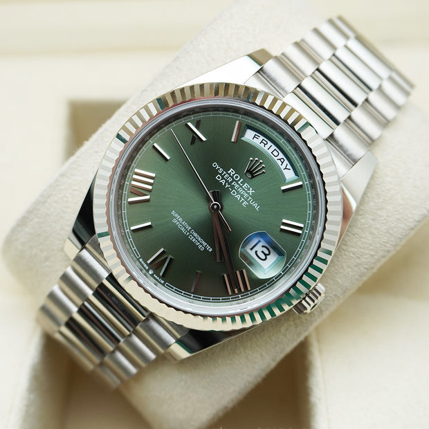 Rolex Day-Date 40 Presidential 228239 Fluted Bezel Olive Green Dial