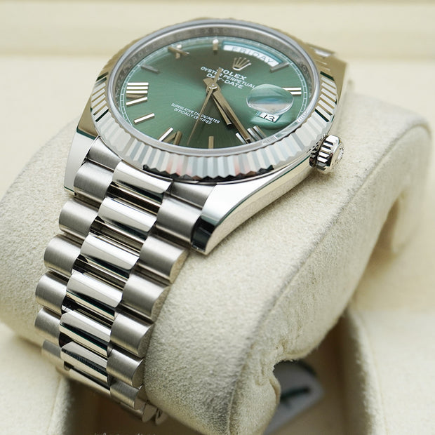 Rolex Day-Date 40 Presidential 228239 Fluted Bezel Olive Green Dial