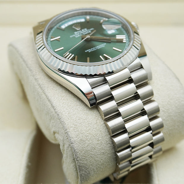 Rolex Day-Date 40 Presidential 228239 Fluted Bezel Olive Green Dial