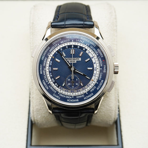 Patek Philippe World Time Chronograph Complication 39mm 5930G Blue Dial Pre owned Wire Transfer