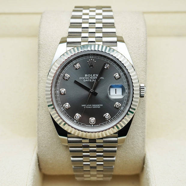 Rolex Datejust 41mm Slate Diamond Dial Fluted Bezel 126334