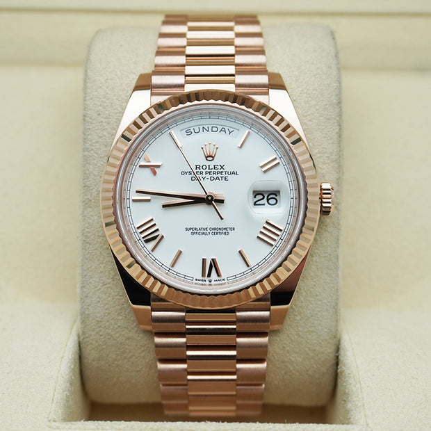 Rolex Day-Date 40 Presidential 228235 Fluted Bezel White Dial