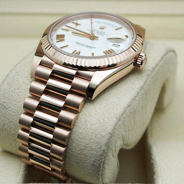 Rolex Day-Date 40 Presidential 228235 Fluted Bezel White Dial