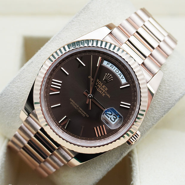 Rolex Day-Date 40 Presidential 228235 Fluted Bezel Chocolate Dial