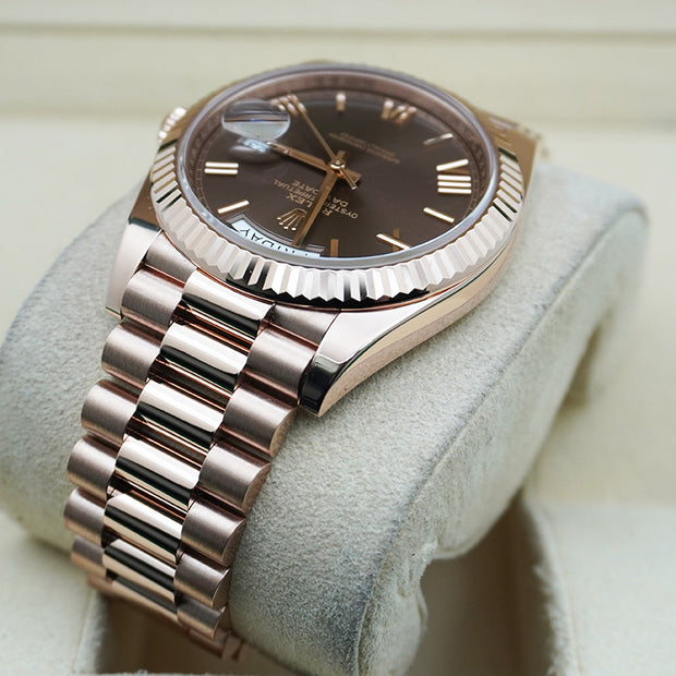 Rolex Day-Date 40 Presidential 228235 Fluted Bezel Chocolate Dial