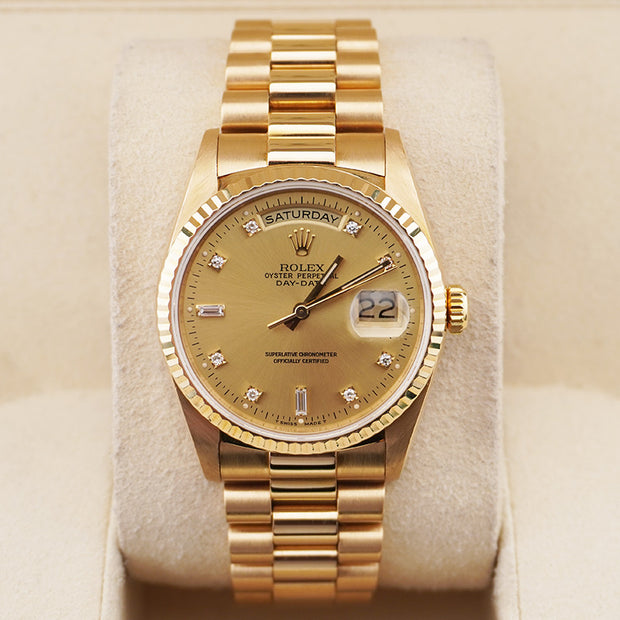 Rolex Day-Date 36mm Yellow Gold Diamond Dial 18238 Pre-Owned
