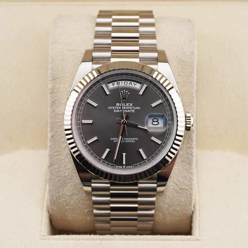 Shop Rolex Day-Date 40 White Gold Slate Dial Watch | 228239