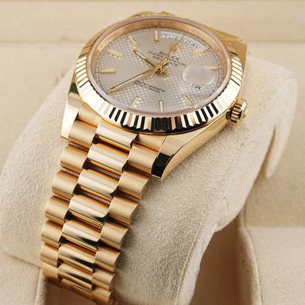 Rolex Day-Date 40 Presidential 228238 Fluted Bezel Silver Dial