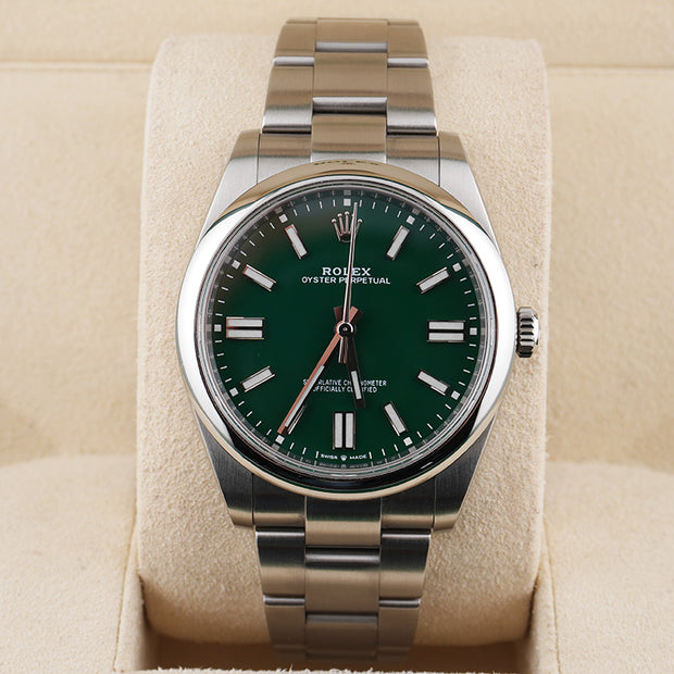 Rolex Oyster Perpetual Green Dial Domed Bezel 41mm 124300