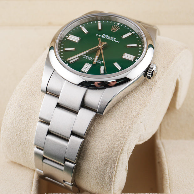 Rolex Oyster Perpetual Green Dial Domed Bezel 41mm 124300