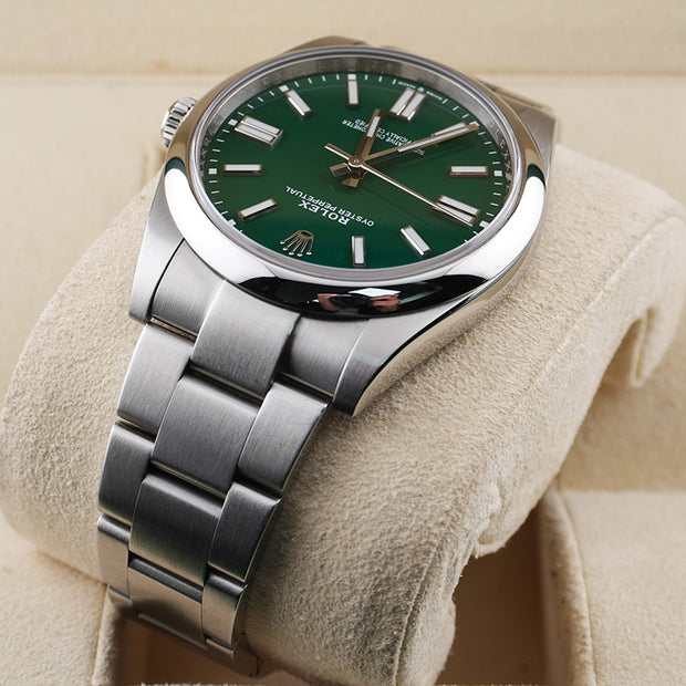 Rolex Oyster Perpetual Green Dial Domed Bezel 41mm 124300