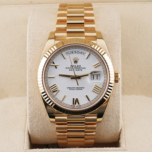 Rolex Day-Date 40 228238 Fluted Bezel White Dial Pre-Owned