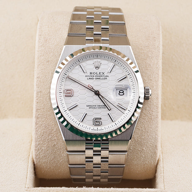 Rolex Land Dweller White Honeycomb Motif Dial Fluted Bezel 36mm 127234