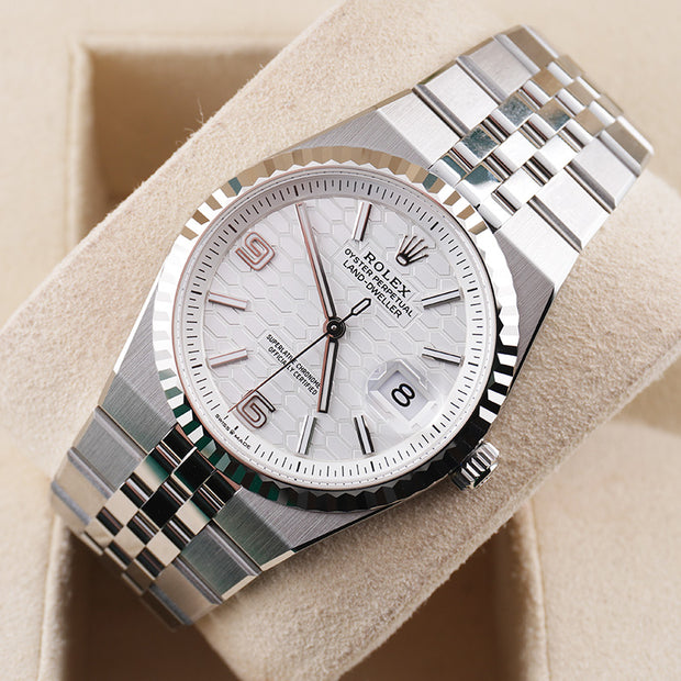 Rolex Land Dweller White Honeycomb Motif Dial Fluted Bezel 36mm 127234