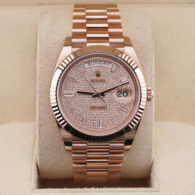 Rolex Day-Date 40 Presidential 228235 Fluted Bezel Baguette / Pave Diamond Dial