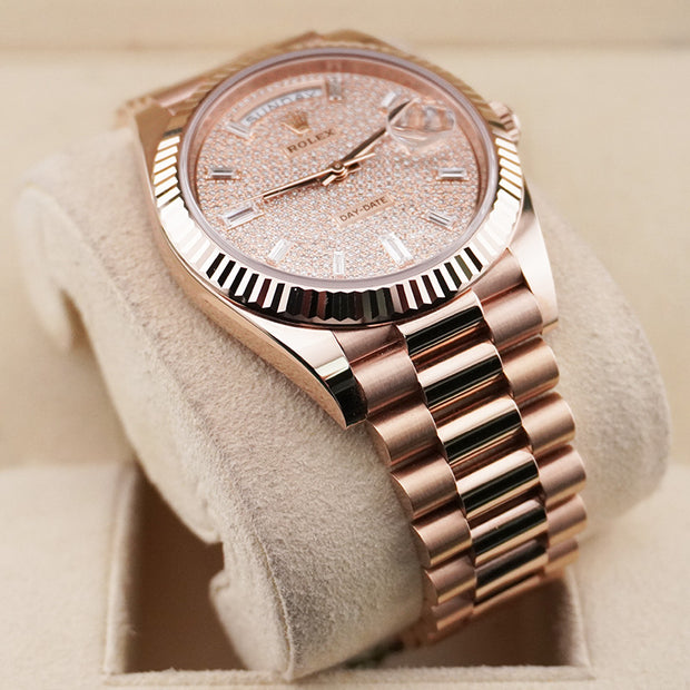 Rolex Day-Date 40 Presidential 228235 Fluted Bezel Baguette / Pave Diamond Dial
