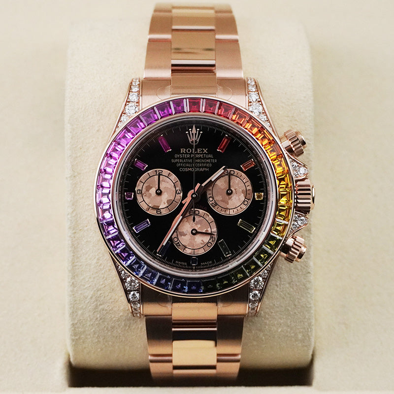 Rolex Cosmograph Daytona 40mm Rainbow Bezel Rose Gold Dial 126598RBOW