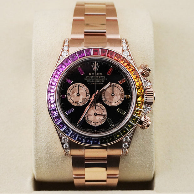 Rolex Cosmograph Daytona 40mm Rainbow Bezel Rose Gold Dial 126598RBOW