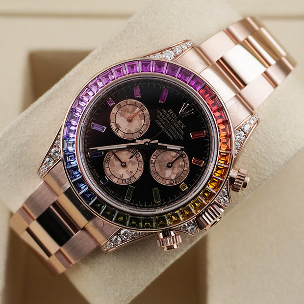 Rolex Cosmograph Daytona 40mm Rainbow Bezel Rose Gold Dial 126598RBOW
