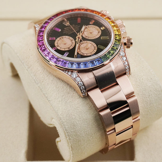 Rolex Cosmograph Daytona 40mm Rainbow Bezel Rose Gold Dial 126598RBOW