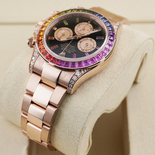 Rolex Cosmograph Daytona 40mm Rainbow Bezel Rose Gold Dial 126598RBOW