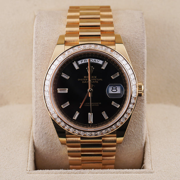 Rolex Day-Date 40 Presidential 228398TBR Black Baguette Dial