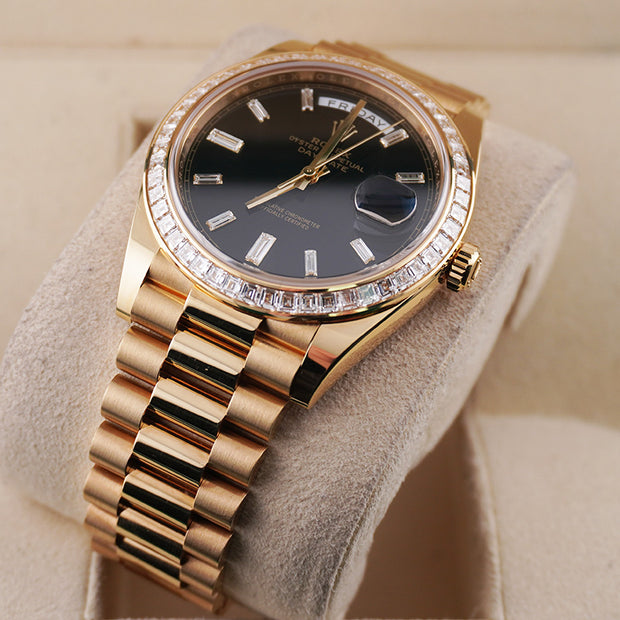 Rolex Day-Date 40 Presidential 228398TBR Black Baguette Dial
