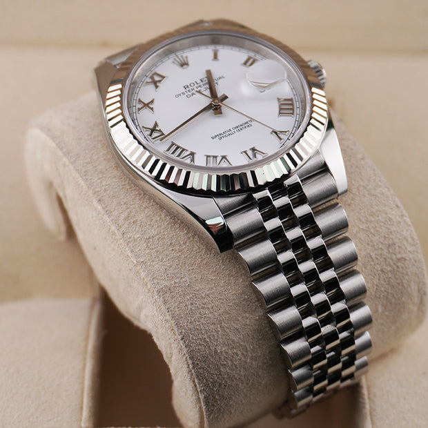 Rolex Datejust 41mm White Roman Numeral Dial Fluted Bezel 126334