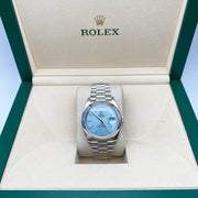 Rolex Day-Date 40 Platinum Presidential 228206 Smooth Bezel Ice Blue Diagonal Motif Dial Pre-Owned