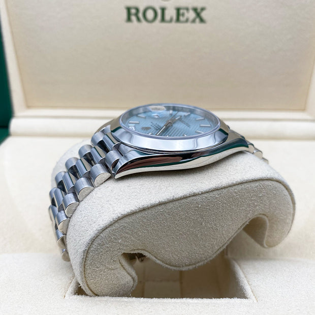 Rolex Day-Date 40 Platinum Presidential 228206 Smooth Bezel Ice Blue Diagonal Motif Dial Pre-Owned