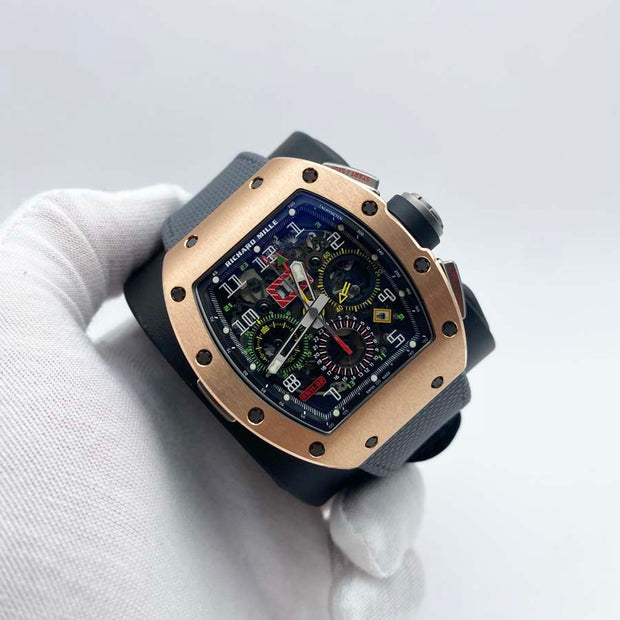 Richard Mille RM 11-02 Automatic Flyback Chronograph Dual Time Zone Rose Gold 50mm Openworked Dial Pre-Owned