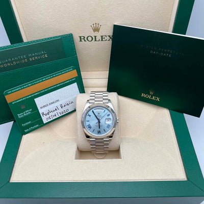 Rolex Day-Date 40 Platinum Presidential 228206 Smooth Bezel Ice Blue Quadrant Motif Dial Pre-Owned